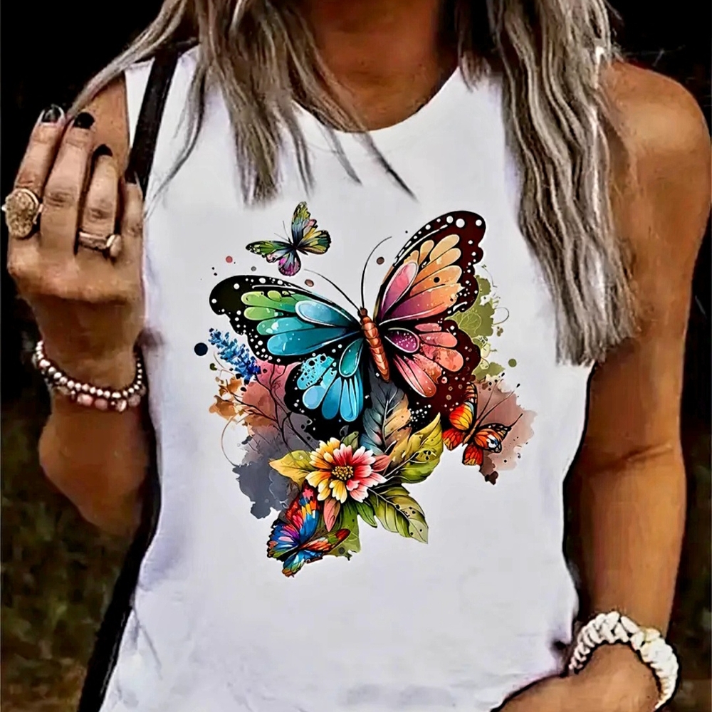 Colorful Butterfly Print Women's Top